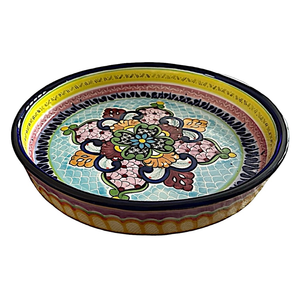 TALAVERA Handmade Ceramic Glazed Bowl 9” Pue Mexico Signed Hernandez